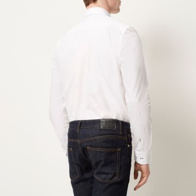 White contrast stitch slim shirt
